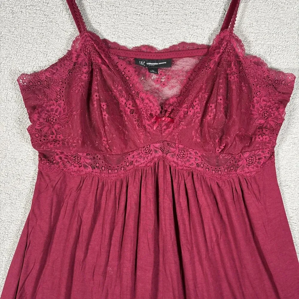 INC Intimates Babydoll Nightie Lace‎ Women’s Size XL Burgundy Romantic Fairycore